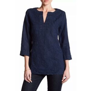 TOMMY BAHAMA Embroidered 100% Linen Tunic Blouse